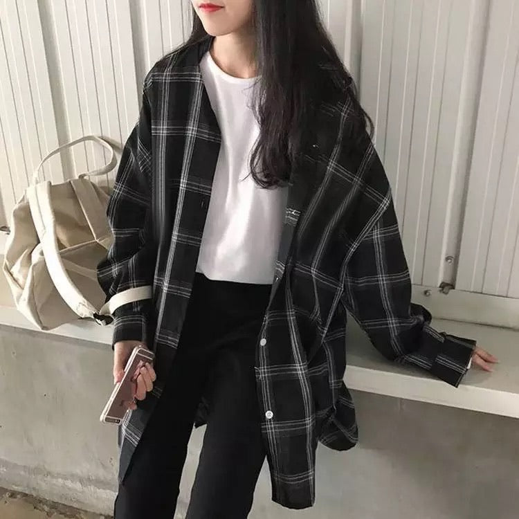 Outfit Made Oli Oversized Flannel Shirt Black/White / XL
