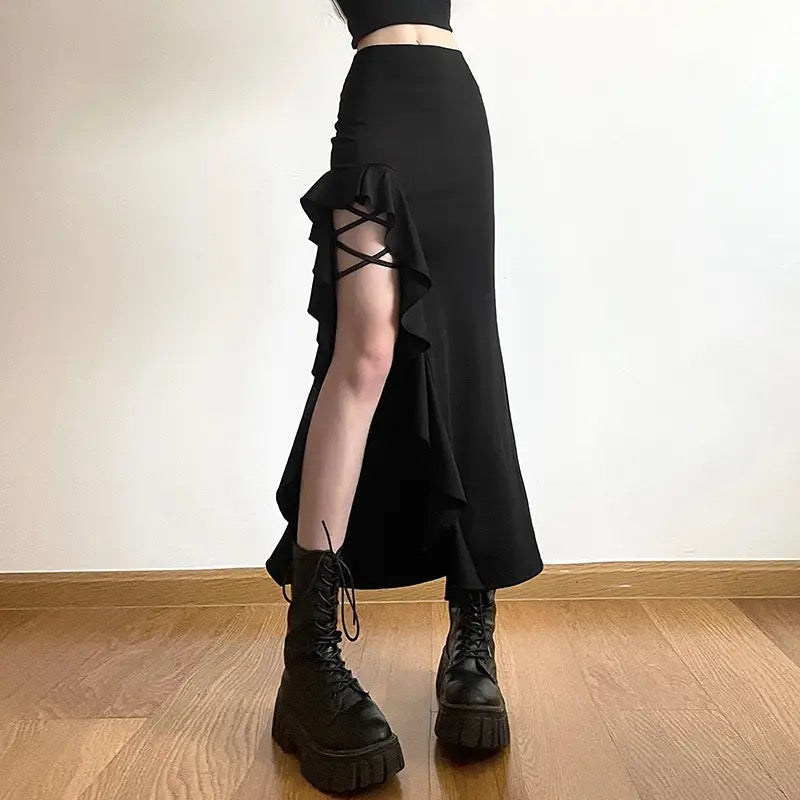 Gothic Split Ruffles Skirt
