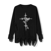 Load image into Gallery viewer, Gothic Distressed Cross Sweater
