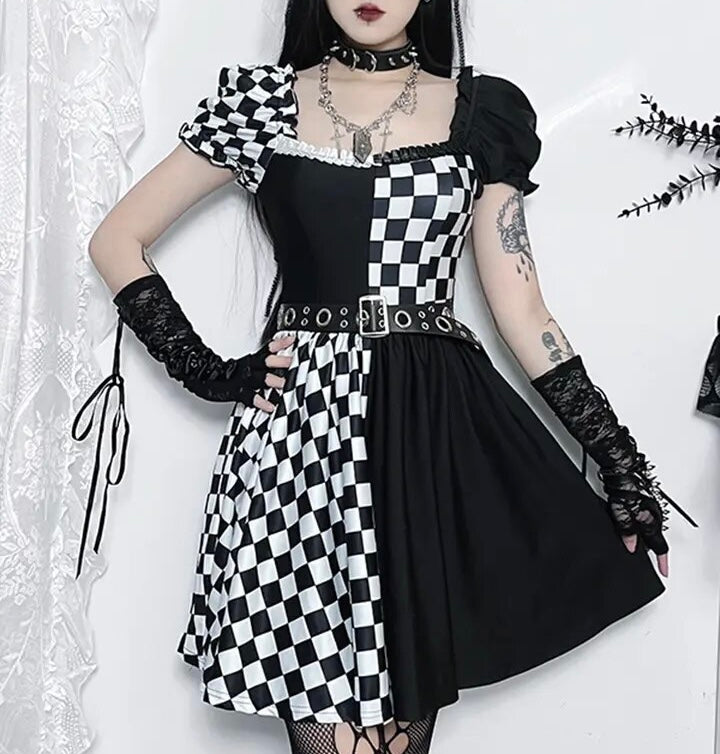Contrast Checkered Dress