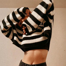 Load image into Gallery viewer, Cropped Grunge Striped Sweater
