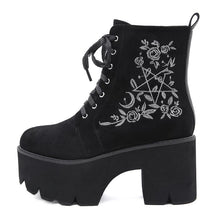 Load image into Gallery viewer, Pentagram Embroidered Lace Up Boots

