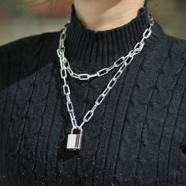 Double Chain Padlock Necklace