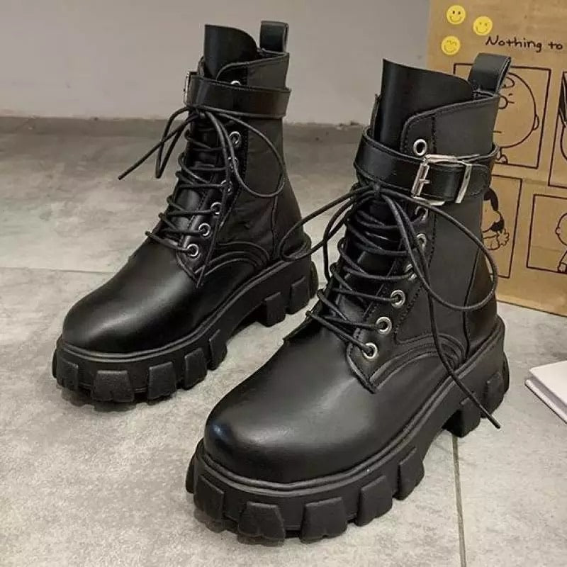 Lace Up Buckle Boots