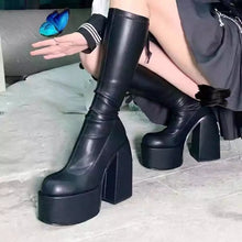 Load image into Gallery viewer, Faux Leather Chunky Heeled Boots
