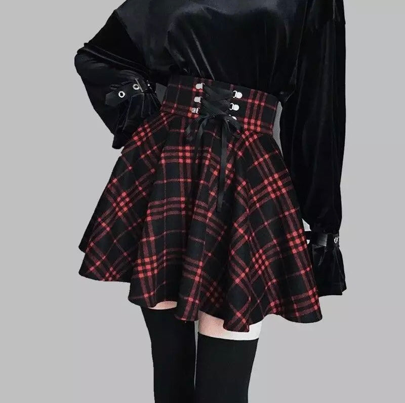 Harajuku Plaid Lace Up Skirt