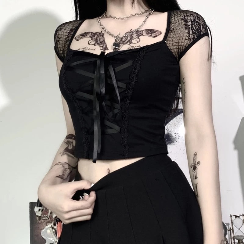 Gothic Lace Up Crop Top