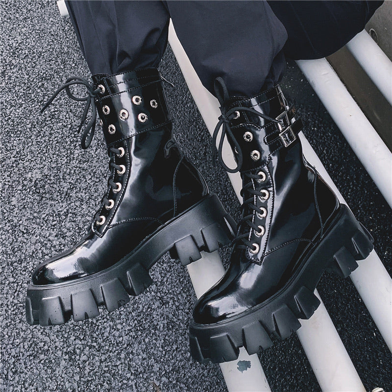 Studded Patent Leather Boots