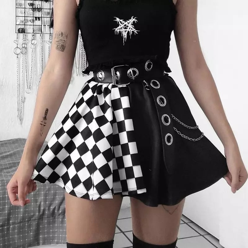 Contrast Checkered Mini Skirt