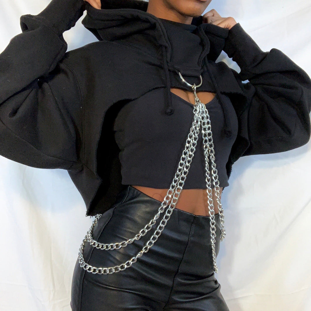 Black Chained Cropped Hoodie