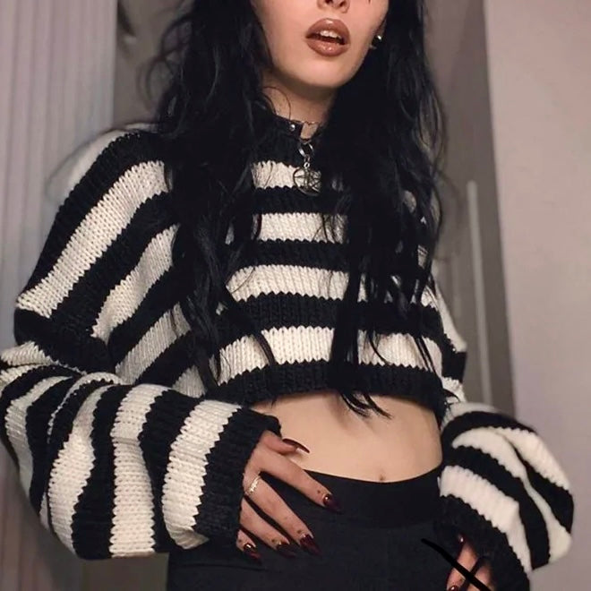 Cropped Grunge Striped Sweater