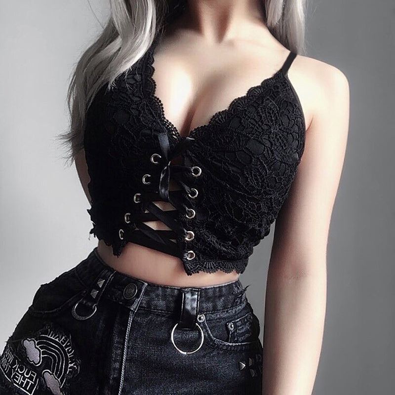 Gothic V-Neck Lace Cami Top
